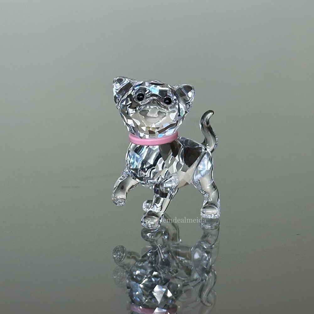 SOLD - Swarovski Crystal Kitten Standing With Pink Collar Figurine Cat 1193537 - Picture 2 of 10